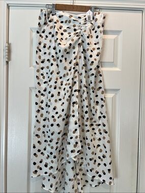 White Polka Dot Midi Skirt with Ruched Detail